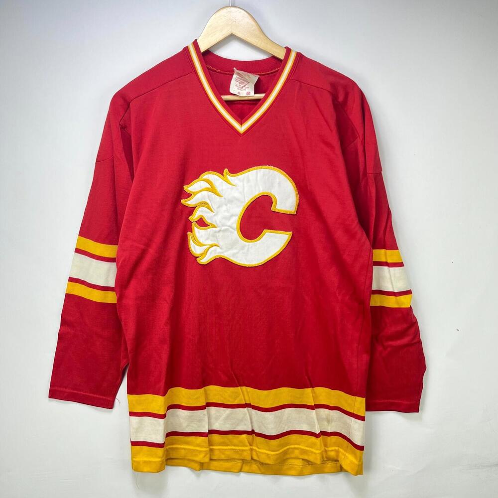 Vintage 80s Calgary Flames Hockey Jersey Medium Carey Wilson